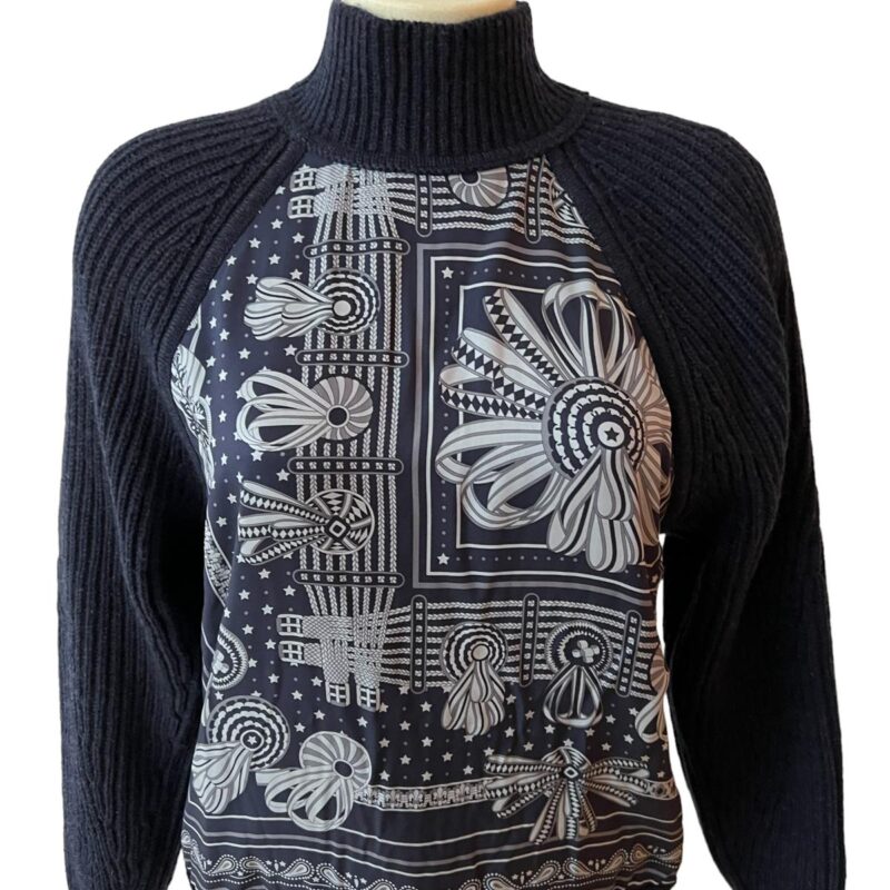 Pull Hermès col roulé bleu marine